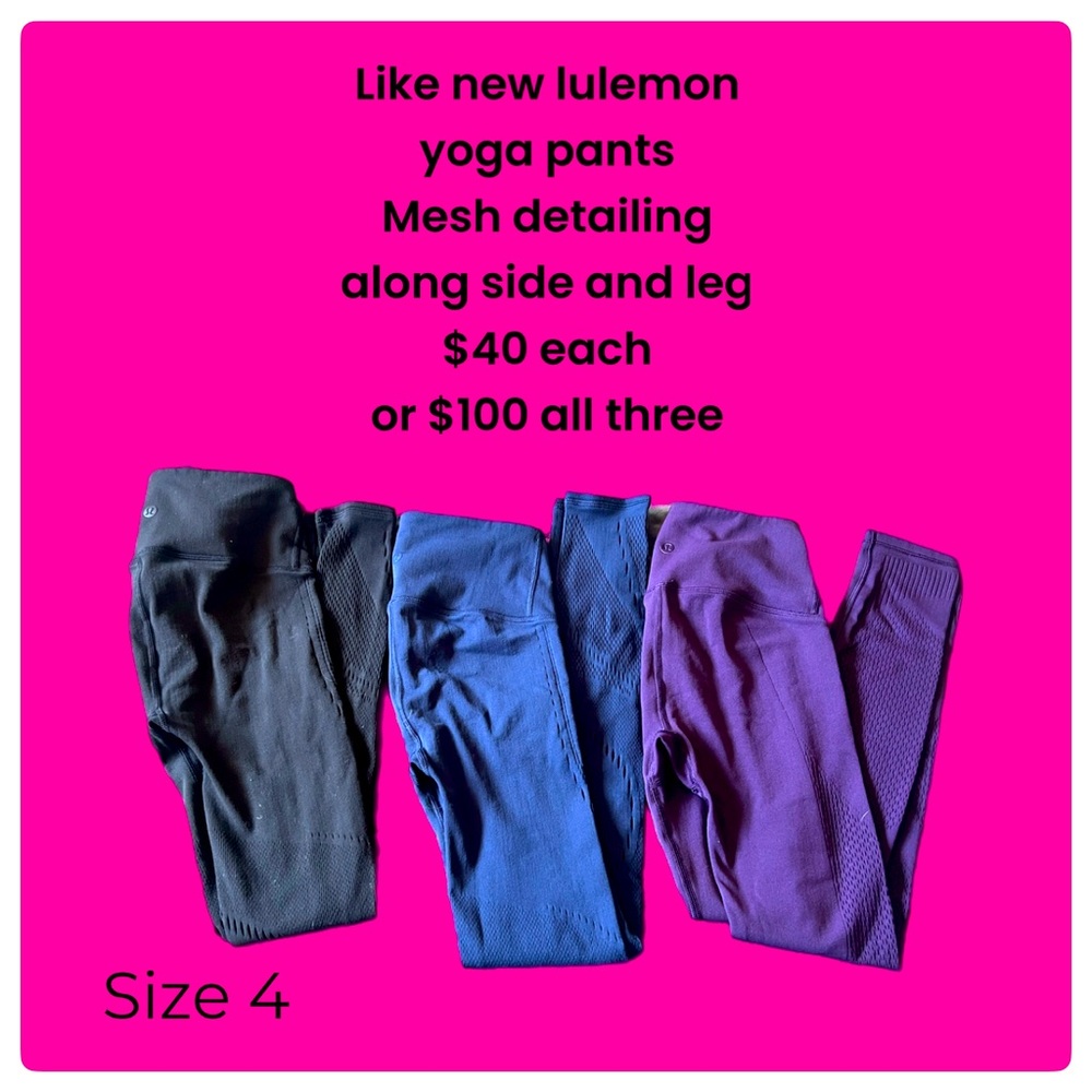 Three like new pair of lululemon leggings